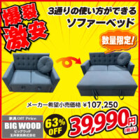 ソファ、カウチ、ベッド、3通りの使い方ができるソファーベッドが激安!